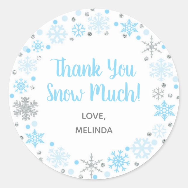 Thank You Snow Much Favor Sticker Blue & Silver (Front)