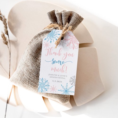 Thank you snow much gender reveal thank you gift tags