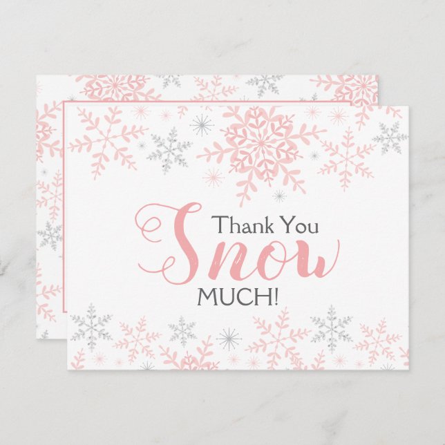 Thank You SNOW Much Pink Baby Shower Note Card (Front/Back)
