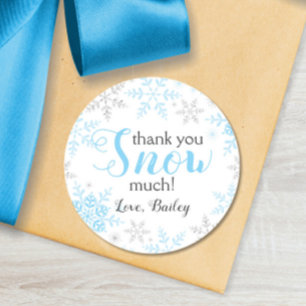 Thank You SNOW Much Winter ONEderland Blue Snow Classic Round Sticker