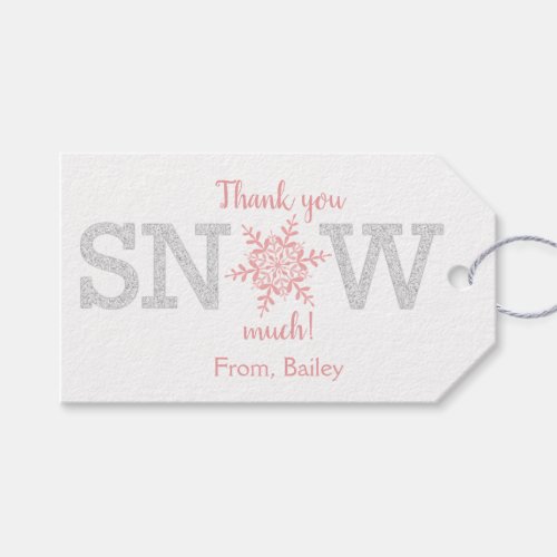 Thank You SNOW Much Winter ONEderland Pink Silver Gift Tags