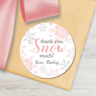 Thank You SNOW Much Winter ONEderland Pink Snow Classic Round Sticker