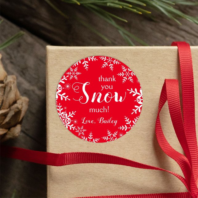 Thank You SNOW Much Winter Snowflakes Red Classic Round Sticker (Creator Uploaded)