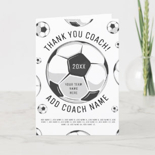 Thank You Soccer Coach Black & White Player Names  Card
