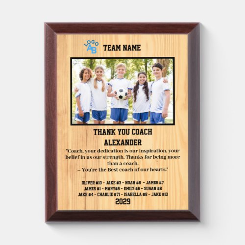 Thank You Soccer Coach Custom photo  Players name Award Plaque