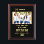 Thank You Soccer Coach Custom photo & Players name Award Plaque<br><div class="desc">A personalized Soccer with the coach and players' names, along with their custom pictures, can serve as a memorable and unique memento for a team. This thoughtful gesture fosters a sense of unity, pride, and camaraderie among team members, while also providing a tangible reminder of their shared experiences and achievements...</div>