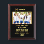 Thank You Soccer Coach Custom photo & Players name Award Plaque<br><div class="desc">A personalized Soccer with the coach and players' names, along with their custom pictures, can serve as a memorable and unique memento for a team. This thoughtful gesture fosters a sense of unity, pride, and camaraderie among team members, while also providing a tangible reminder of their shared experiences and achievements...</div>