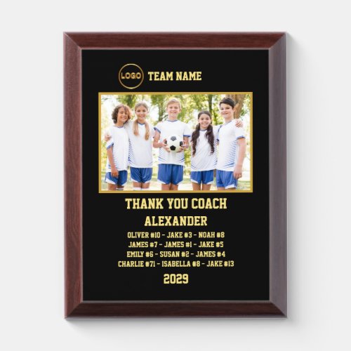 Thank You Soccer Coach Custom photo  Players name Award Plaque