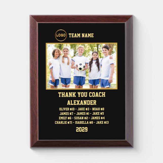 Thank You Soccer Coach Custom photo & Players name Award Plaque (Vertical)