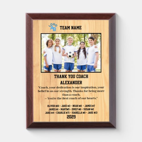 Thank You Soccer Coach Custom photo  Players name Award Plaque