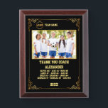 Thank You Soccer Coach Custom photo & Players name Award Plaque<br><div class="desc">A personalized Soccer with the coach and players' names, along with their custom pictures, can serve as a memorable and unique memento for a team. This thoughtful gesture fosters a sense of unity, pride, and camaraderie among team members, while also providing a tangible reminder of their shared experiences and achievements...</div>