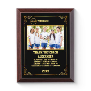 Thank You Soccer Coach Custom photo & Players name Award Plaque