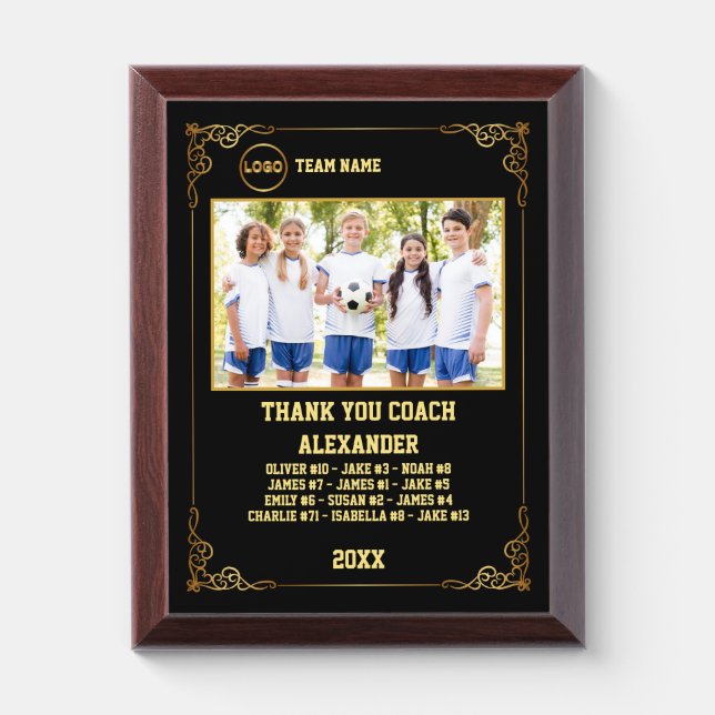Thank You Soccer Coach Custom photo & Players name Award Plaque (Vertical)