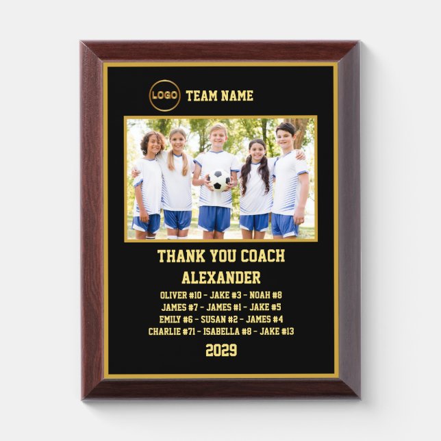 Thank You Soccer Coach Custom photo & Players name Award Plaque (Vertical)