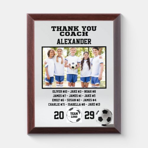 Thank You Soccer Coach Custom photo  Players name Award Plaque