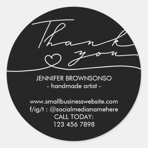 Thank you social media promote review black circle classic round sticker