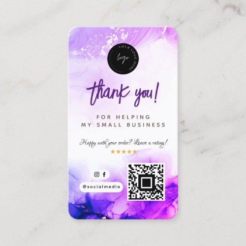 Thank You Social Media QR Code and Logo Purple Business Card