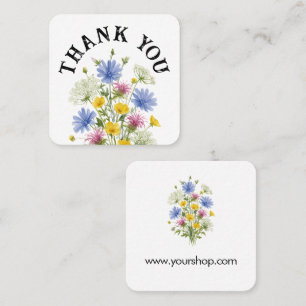 Thank you soft colorful watercolor wildflowers square business card