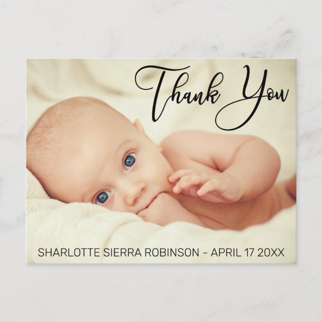 Thank You | Soft Modern Baby Photo Postcard (Front)