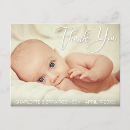 Thank You  Soft Modern Baby Photo Postcard