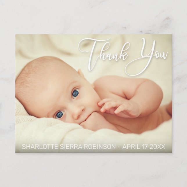 Thank You | Soft Modern Baby Photo Postcard (Front)