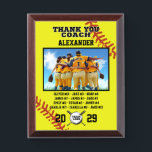 Thank You Softball Coach, Custom photo & names Award Plaque<br><div class="desc">A personalized softball with the coach and players' names, along with their custom pictures, can serve as a memorable and unique memento for a team. This thoughtful gesture fosters a sense of unity, pride, and camaraderie among team members, while also providing a tangible reminder of their shared experiences and achievements...</div>