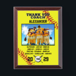 Thank You Softball Coach, Custom photo & names Award Plaque<br><div class="desc">A personalized softball with the coach and players' names, along with their custom pictures, can serve as a memorable and unique memento for a team. This thoughtful gesture fosters a sense of unity, pride, and camaraderie among team members, while also providing a tangible reminder of their shared experiences and achievements...</div>