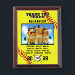 Thank You Softball Coach, Custom photo & names Award Plaque<br><div class="desc">A personalized softball with the coach and players' names, along with their custom pictures, can serve as a memorable and unique memento for a team. This thoughtful gesture fosters a sense of unity, pride, and camaraderie among team members, while also providing a tangible reminder of their shared experiences and achievements...</div>