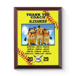 Thank You Softball Coach, Custom photo & names Award Plaque