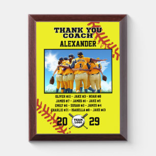 Thank You Softball Coach, Custom photo & names Award Plaque