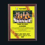Thank You Softball Coach, Custom photo & names Award Plaque<br><div class="desc">A personalized softball with the coach and players' names, along with their custom pictures, can serve as a memorable and unique memento for a team. This thoughtful gesture fosters a sense of unity, pride, and camaraderie among team members, while also providing a tangible reminder of their shared experiences and achievements...</div>