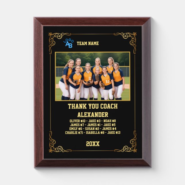 Thank You Softball Coach, Custom photo & names Award Plaque (Vertical)