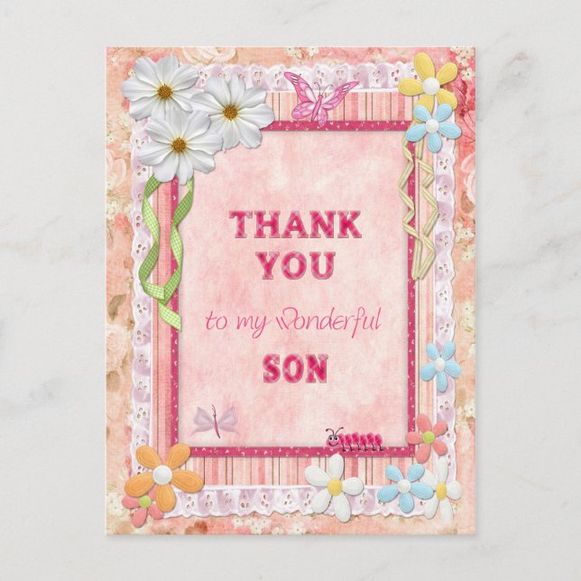 Thank you Son, flowers and butterflies craft card (Front)