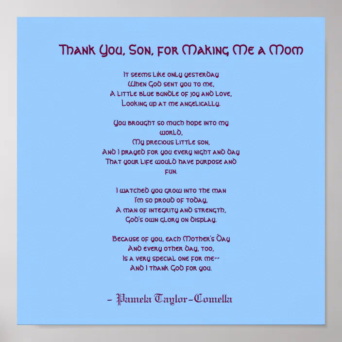 Thank You Son For Making Me A Mom Poster Zazzle Com