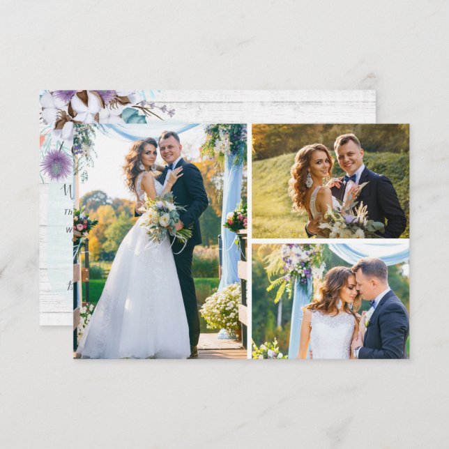 Thank You Southern Cotton 3-Photo Wedding Card (Front/Back)