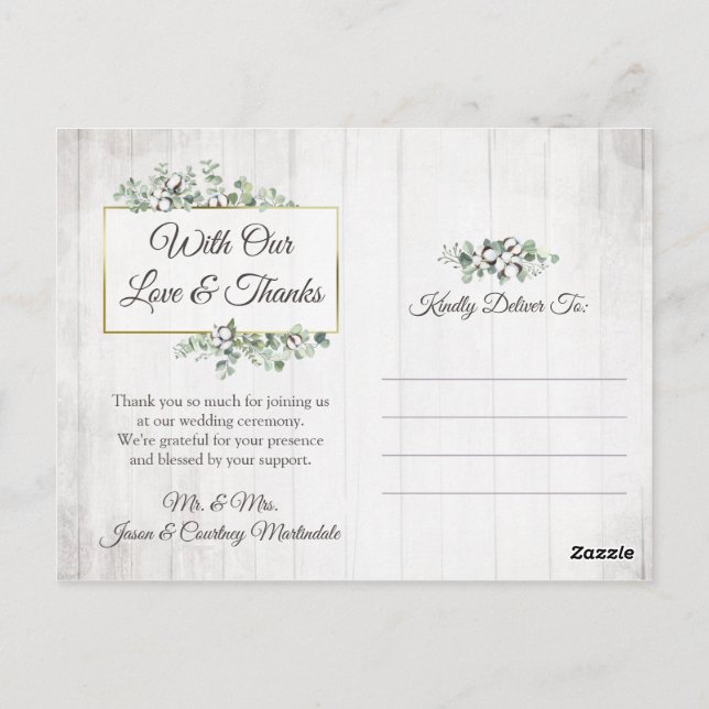 Thank You Southern Cotton 3-Photo Wedding Postcard (Back)