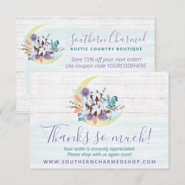 Thank You Southern Floral Cotton Moon Rustic Card (Front/Back)