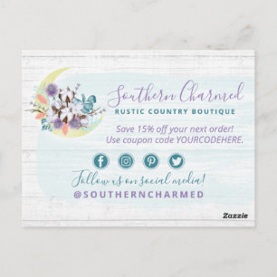 Thank You Southern Floral Cotton Moon Rustic Wood Postcard