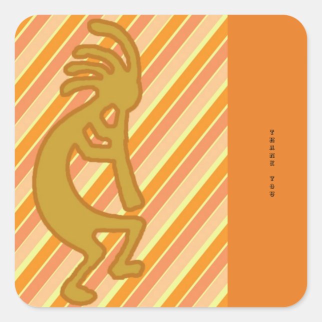 Thank You Southwest Gold Kokopelli Flute Player Square Sticker (Front)