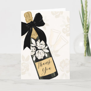 Thank you Sparkling Wine Bottle Black Bow Card