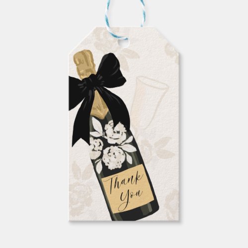 Thank you Sparkling Wine Bottle Black Bow Gift Tags