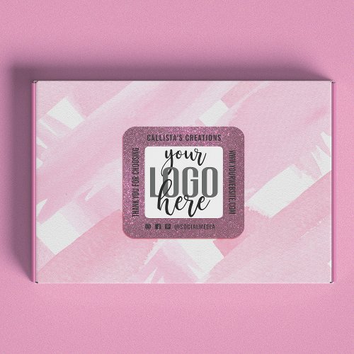Thank You Sparkly Berry Pink Glitter Business Logo Square Sticker
