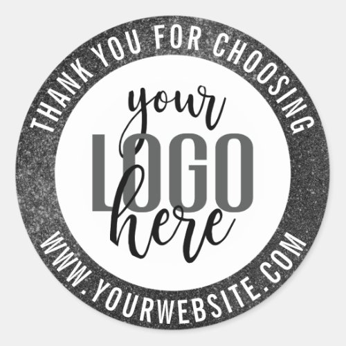 Thank You Sparkly Black Glitter Business Logo Classic Round Sticker