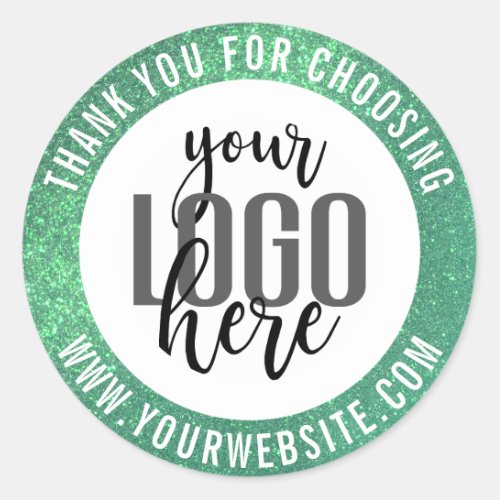 Thank You Sparkly Green Glitter Business Logo Classic Round Sticker