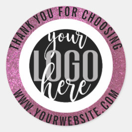 Thank You Sparkly Pink Glitter Business Logo Classic Round Sticker
