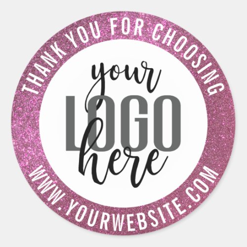 Thank You Sparkly Pink Glitter Business Logo Classic Round Sticker