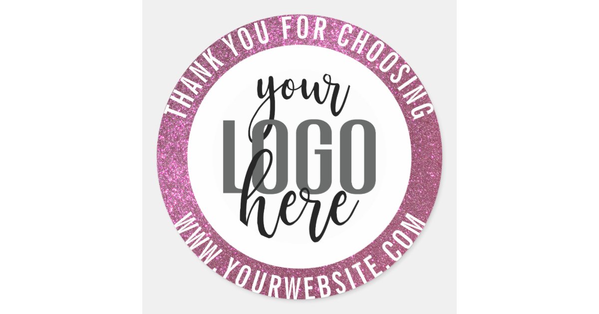 Thank You Sparkly Pink Glitter Business Logo Classic Round Sticker | Zazzle.com