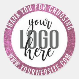 Thank You Sparkly Pink Glitter Business Logo Classic Round Sticker