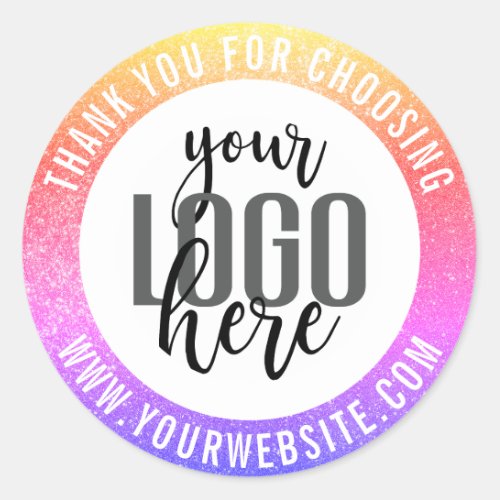 Thank You Sparkly Rainbow Glitter Business Logo Classic Round Sticker