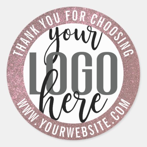 Thank You Sparkly Rose Gold Glitter Business Logo Classic Round Sticker